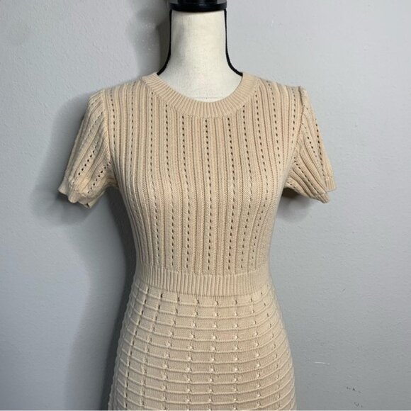 Zoe & Claire Cream Fit & Flare Short Sleeve Midi Sweater Dress - Picture 8 of 15